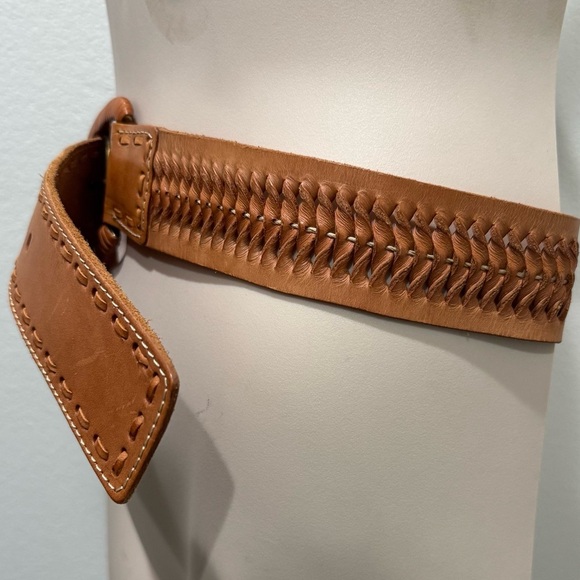Via Spiga Tan Woven Leather Belt Boho Western Cowboy - Picture 6 of 9